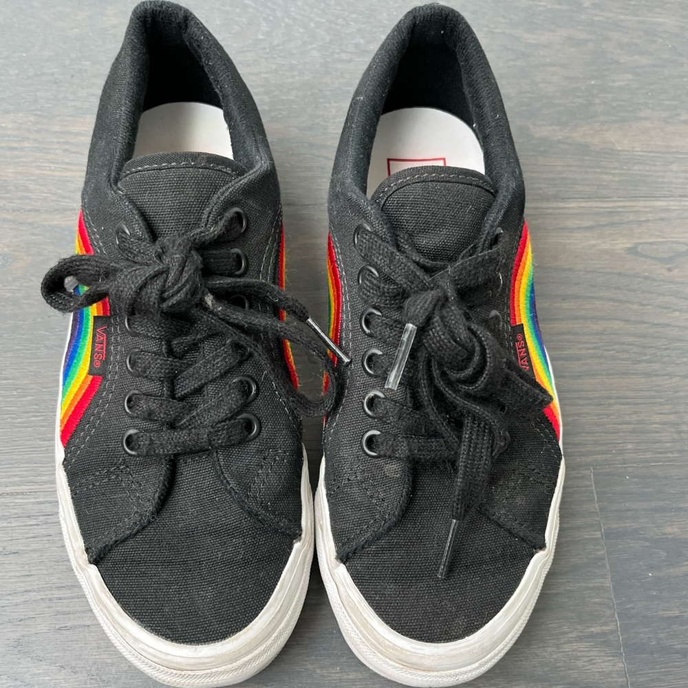Vans Black Canvas Sneakers with Rainbow Side Stripes Pride